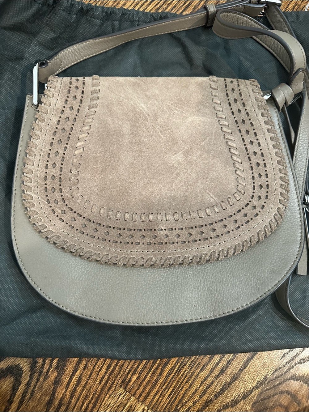 Vince Camuto Taupe Suede & Leather Saddle Crossbody Bag - Women